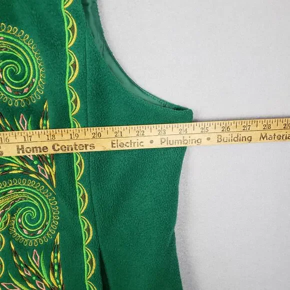 Bob Mackie Women's XL Faux Fur Embroidered Zip Up Vest Green Celtic Vibe Layer‎ - Picture 6 of 10